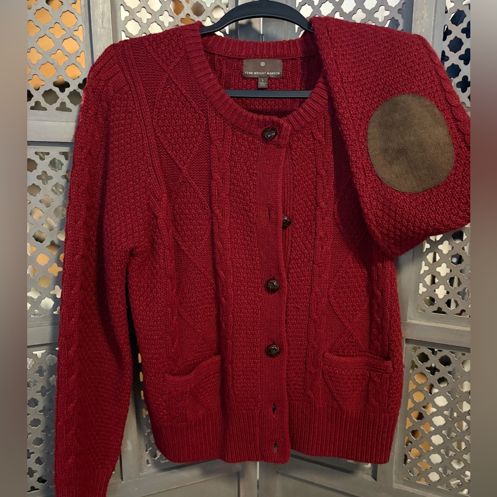 Cable knit cardigan.